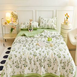 JC HOME Green & White 4 Pieces Floral Printed Bedding Set-picture-28