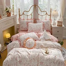 JC HOME Pink & White Printed Double Queen Bedding Set-image-71