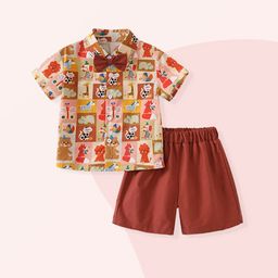 StyleCast Girls Brown & Beige Printed Shirt with Shorts-14