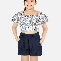 Naughty Ninos Girls Off-White Printed Top with Navy Blue Short-image-65