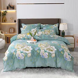JC HOME Green Printed Double Queen Bedding Set With 2 Pillow Covers & Quilt Cover-image-75