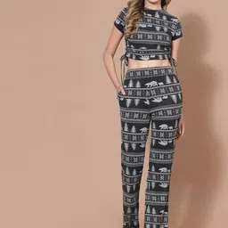 Strong And Brave Women Printed Regular Fit Top with Trouser Co-Ord Set-82