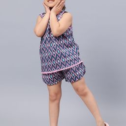 Biglilpeople Girls Round Neck Pure Cotton Printed Top with Shorts-image-35