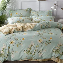 JC HOME Green & Brown Floral Printed Double Queen Bedding Set-image-40