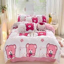 JC HOME Pink & White Printed Double Queen Bedding Set-image-94