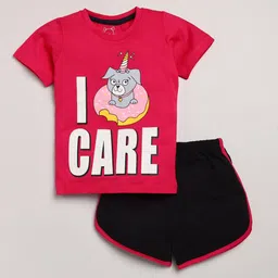 Lazy Shark Girls Maroon & Black Printed T-shirt with Shorts-image-50
