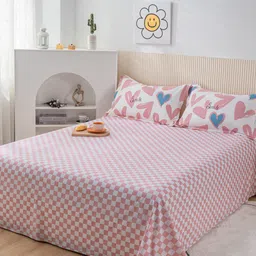 JC HOME Pink & White Printed Double Extra Large Bedding Set-picture-15