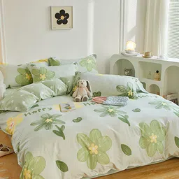 JC HOME Green & Yellow Floral Printed Single Bed Bedding Set-image-73