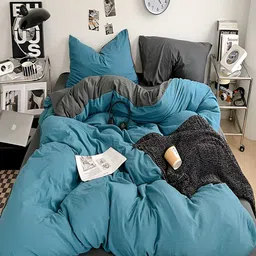 JC HOME Grey & Blue 4 Pieces Double Extra Large Regular Bedding Set-image-78