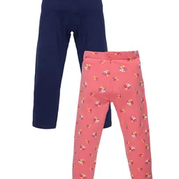 PLUM TREE Girls Pack of 2 Navy Blue & Coral Ankle Length Leggings-image-57