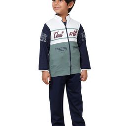 DKGF FASHION Boys Green & Navy Blue Colourblocked T-shirt with Trousers-image-33