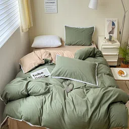 JC HOME Green & Beige Double King Single Bedding Set-27
