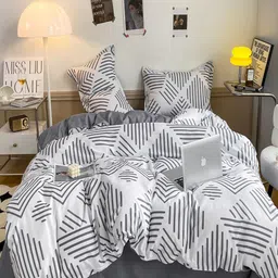 JC HOME Grey & White Geometric Printed Double Extra Large Bedding Set-image-72