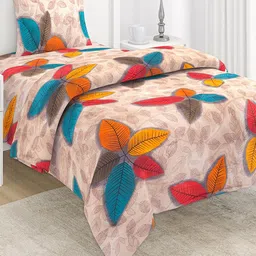 HOKIPO Beige & Blue Floral Super Soft AC Comforter Single Regular Bedding Set-image-45