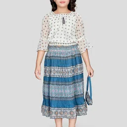 Peppermint Girls Printed Round Neck Top with Skirt-picture-38