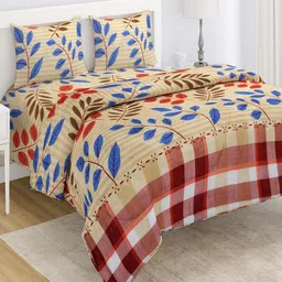 HOKIPO Beige & Red Floral Printed Double King Regular Bedding Set-picture-20
