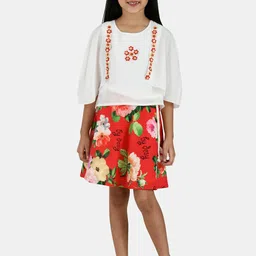 Peppermint Girls Red & White Printed Top with Skirt-image-84