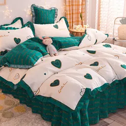JC HOME Green & White Printed Double King Bedding Set-17
