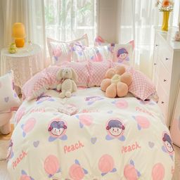 JC HOME Pink & White Printed Double Queen Bedding Set-image-86
