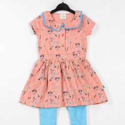 JusCubs Infants Conversational Printed Short Sleeves Pure Cotton Tunic With Leggings-picture-18
