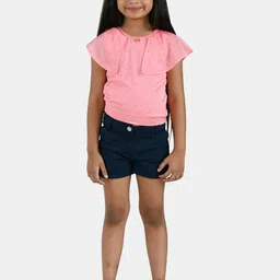 Peppermint Girls Peach-Coloured & Navy Blue Top with Shorts-image-76