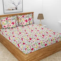 MORADO White & Pink Floral Printed Superfine Double Queen Bedding Set-image-29