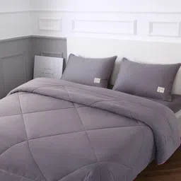 URBAN DREAM Grey Solid Double Queen Bedding Set-image-31