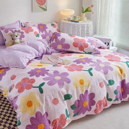 JC HOME Purple Floral Printed Single Bedding Set-image-40