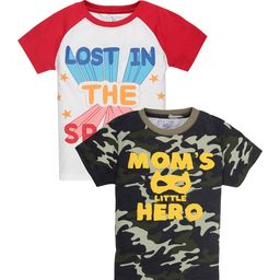 PLUM TREE Boys Pack of 2 Green & White Printed Pure Cotton T-shirt-image-57