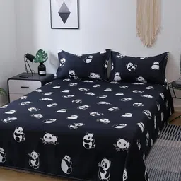 JC HOME Black Printed Double King Bedding Set with 2 Pillow Covers & 1 Quilt Cover-image-55