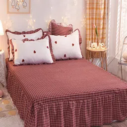 JC HOME Red & White Checked Double King Bedding Set-0