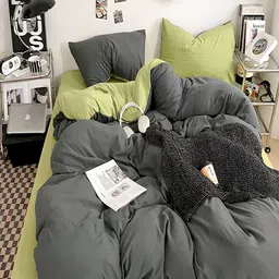 JC HOME Green & Grey Solid AC Room Single Bedding Set-image-77