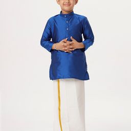 Ramraj Boys Mandarin Collar Straight Kurta With Veshti-image-17
