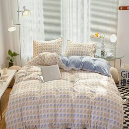 JC HOME Beige & Blue Geometric Regular Double Extra Large Bedding Set-42