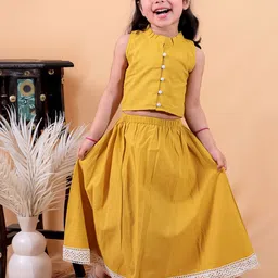 JUNITOS Girls Mandarin Collar Pure Cotton Top with Skirt-picture-12