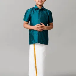 Ramraj Boys Slik Cotton Shirt with Golden Zari Dhoti-picture-43