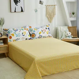 JC HOME Yellow & White Printed Double King Size Bedding Set-image-89