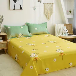 JC HOME Green & Yellow Floral Printed Queen Reversible Bedding Set-7