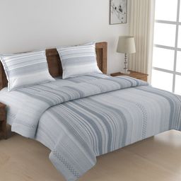 SWAYAM White & Blue Printed Double King Cotton Bedding Set-image-92