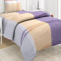 HOKIPO Grey & Peach-Coloured Checked 3 Pieces Microfiber Single Regular Bedding Set-15