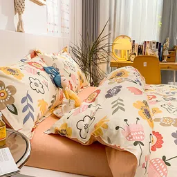 JC HOME Cream & Peach Printed Pure Cotton Single Bedding Set-image-59