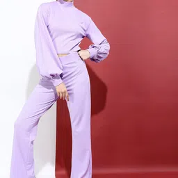 Tokyo Talkies Women Lavender Solid Top With Trousers-picture-21