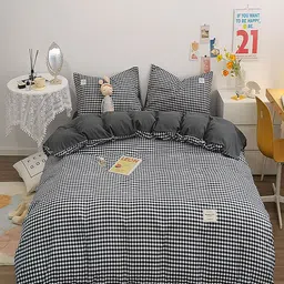 JC HOME Black 4 Pcs Checked Bedding Set-image-27