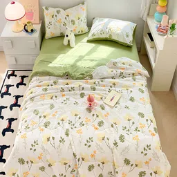 JC HOME Green & White Floral Printed Single Bedding Set-picture-29