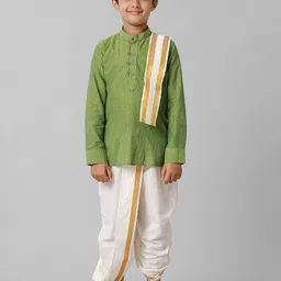 Ramraj Boys Mandarin Collar Pure Cotton Straight Kurta With Dhoti Pants & Angavastram-image-12