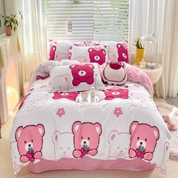 JC HOME Pink & White Printed Double King Bedding Set-image-19