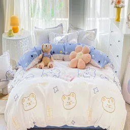 JC HOME Blue & White Printed Double King Bedding Set-image-58