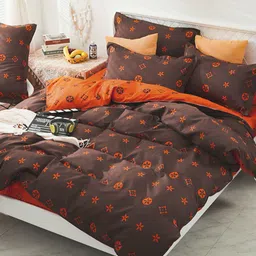 JC HOME Orange & Coffee Brown Printed Double King Bedding Set-image-16