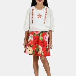 Peppermint Girls Red & White Printed Top with Skirt-image-89