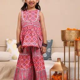 Budding Bees Girls Printed Anarkali Kurta With Sharara & Matching Bag-image-82